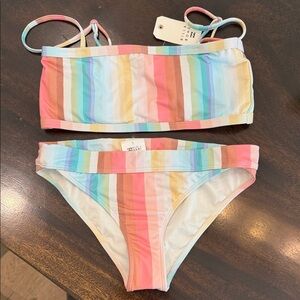 Billabong chasing summer bandeau top Striped Kids bikini Swim Set